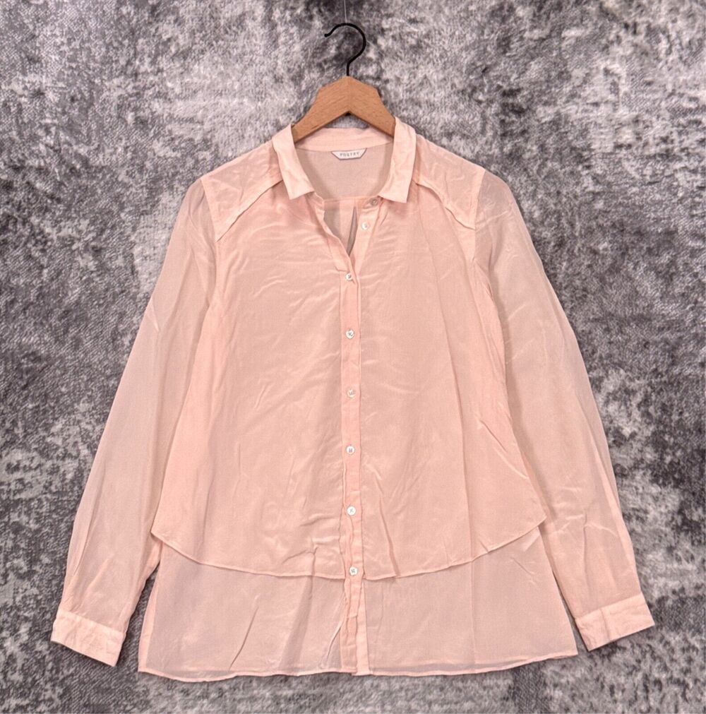 Poetry Top 4 Womens Blush Pink Silk Long Sleeve Button Shirt Blouse